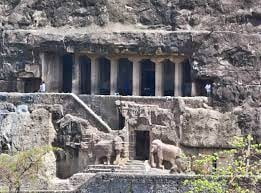 An Picture of Ajanta cave. However, this is the outside of the caves.