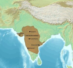 Kingdom of satavahana dynasty pointed on map. Although, the ruling period is doubtful.