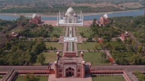 Garden in Taj Mahal. However, this is an arial view of the garden.