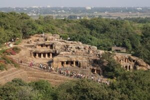 arial view of udayagiri caves.However the inscription is inside.
