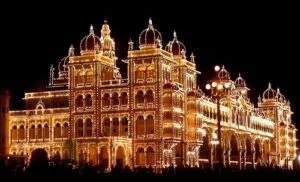 Beautiful lighting on Mysore Palace during dasara