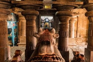 Nandi maharaj in nandi mandap in bhoganandishwara temple complex.
